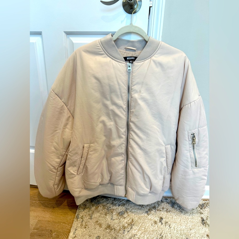 Missguided Women’s Short Bomber Jacket - Size 10 Beige